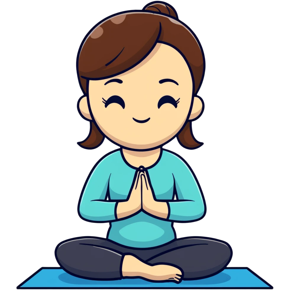 White girl with brown hair doing yoga meditation for self care emoji
