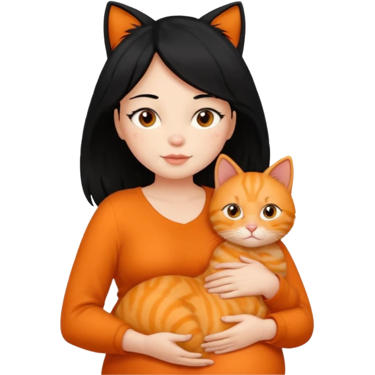 pregnant black hair woman with orange cat emoji