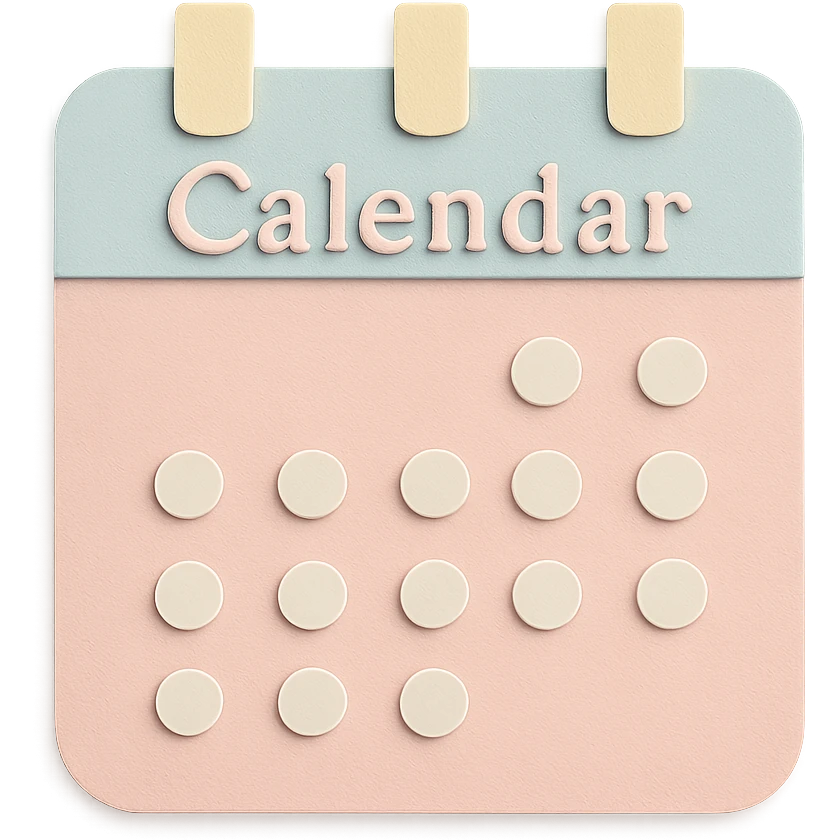 Add the word 'Calendar' in a soft pastel, gentle font at the top of the calendar box, keeping the paper craft style and cozy look. emoji