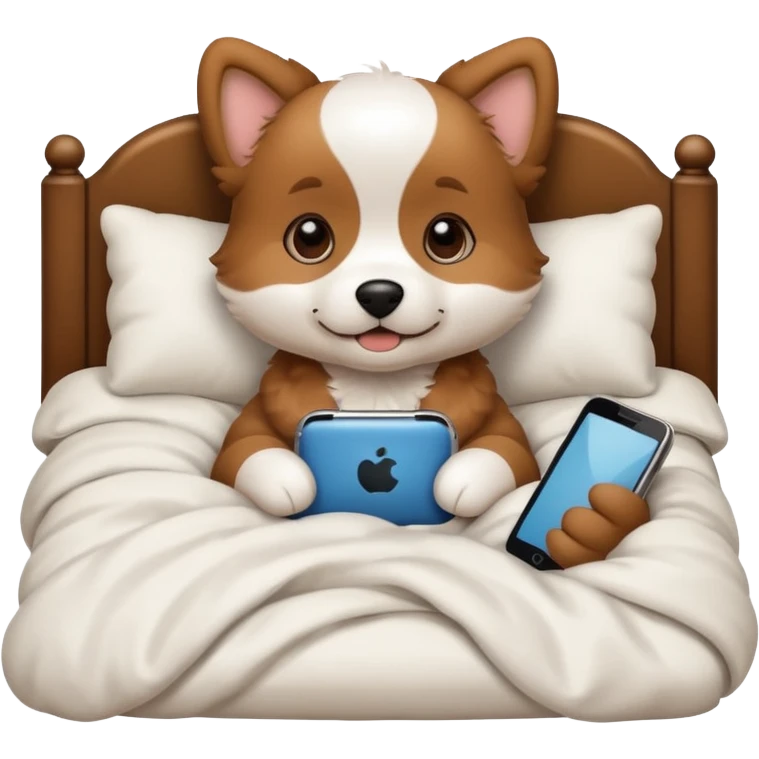  puppy in bed with phone emoji