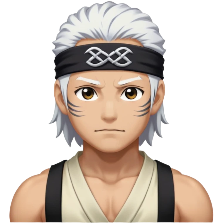Tengen Uzui with a smirk, Sound Hashira from Demon Slayer, white hair, headband, muscular emoji