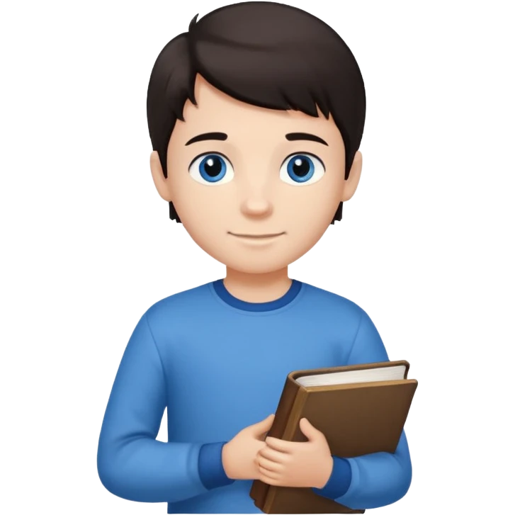 պետք է լինի կանգնած տղա որի աջ ձեռքում լինի գիրք մի փոքր ժպտա մուգ մազերով  emoji