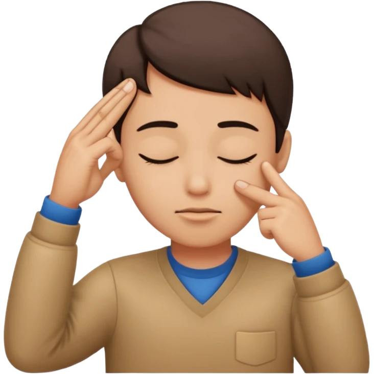 Una persona tocándose la cabeza por la 100 con un dedo índice y los ojos serrados  emoji