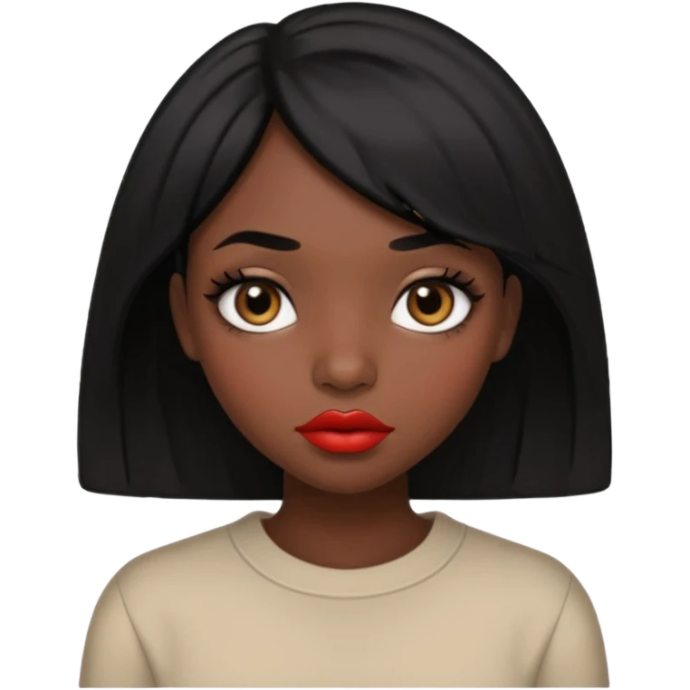 Dark skin gurl with black hair, big lips m, dark brown eye, octagon face shape and chinky eyes no red lipstick  emoji
