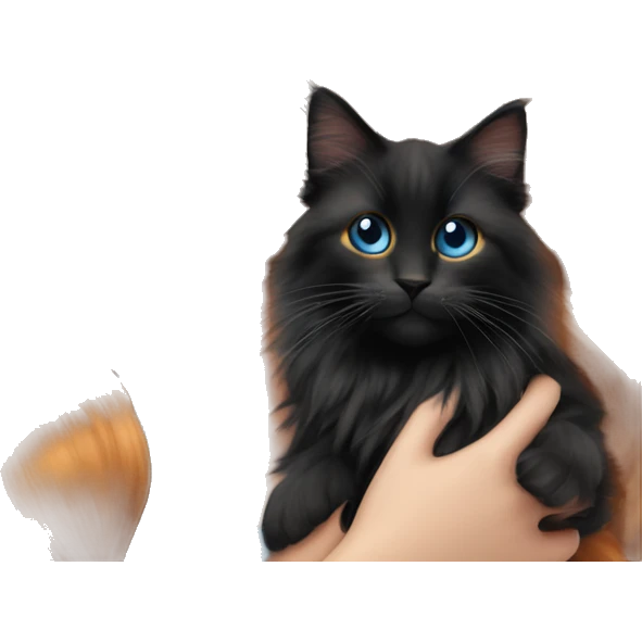 Barbie girl with long ginger hair and blue eyes Holds in her arms Black Maine coon emoji