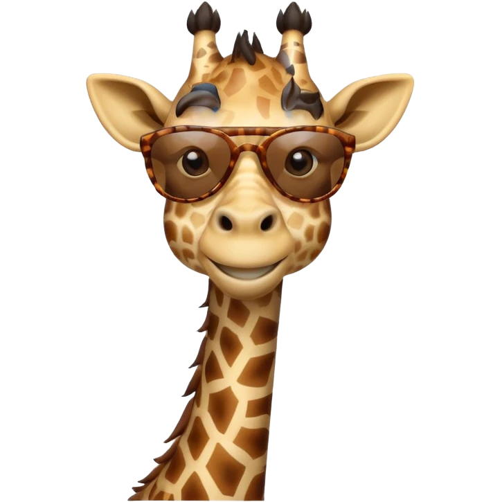 A smug, cool giraffe wearing sunglasses, with a confident smirk. The design should be sleek and stylish, with a slight tilt of the head and maybe a tiny tooth showing. Perfect for 'POG' or 'cool' moments. emoji