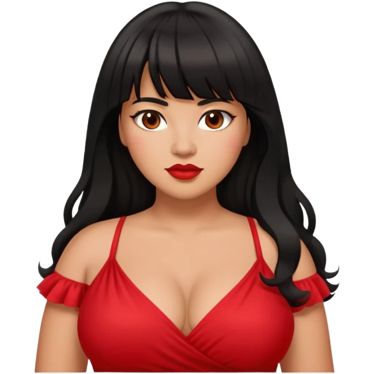 Latina medium skin tone with bangs black long hair plus size sexy red dress emoji