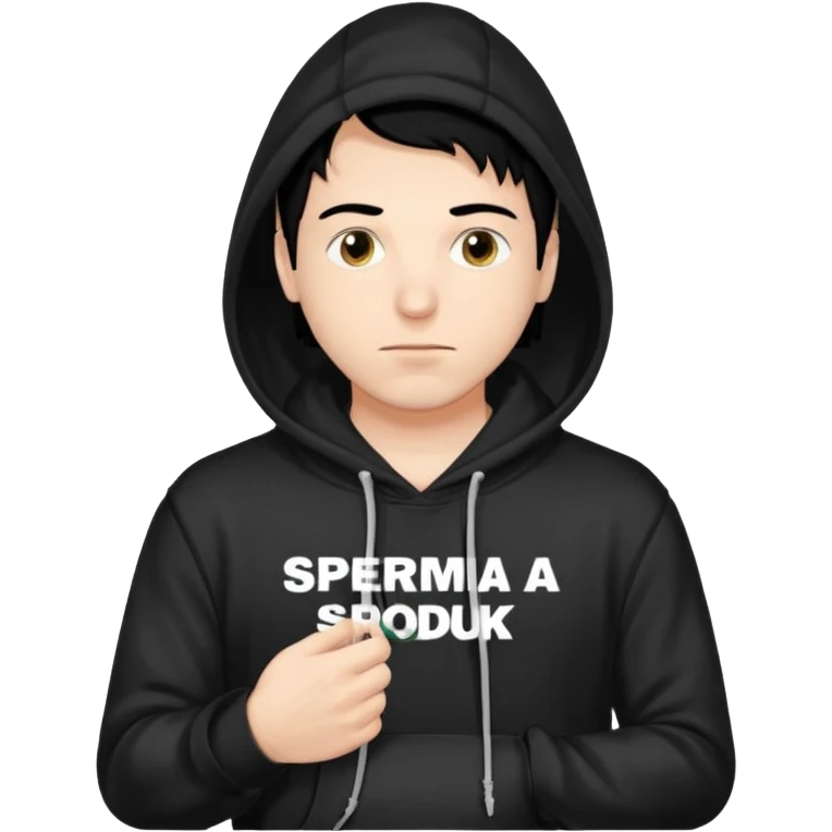 chce by to byla taka emotka 🙍‍♂️
chlopaka z czarnymi losami i czarna bluza z biaty.m
napisem "sperma na srodku" i zeby od boku byla czyjas inna reka ciagnaca za sznurek od
kaptura od bluzy tej pierwszej osobyl emoji