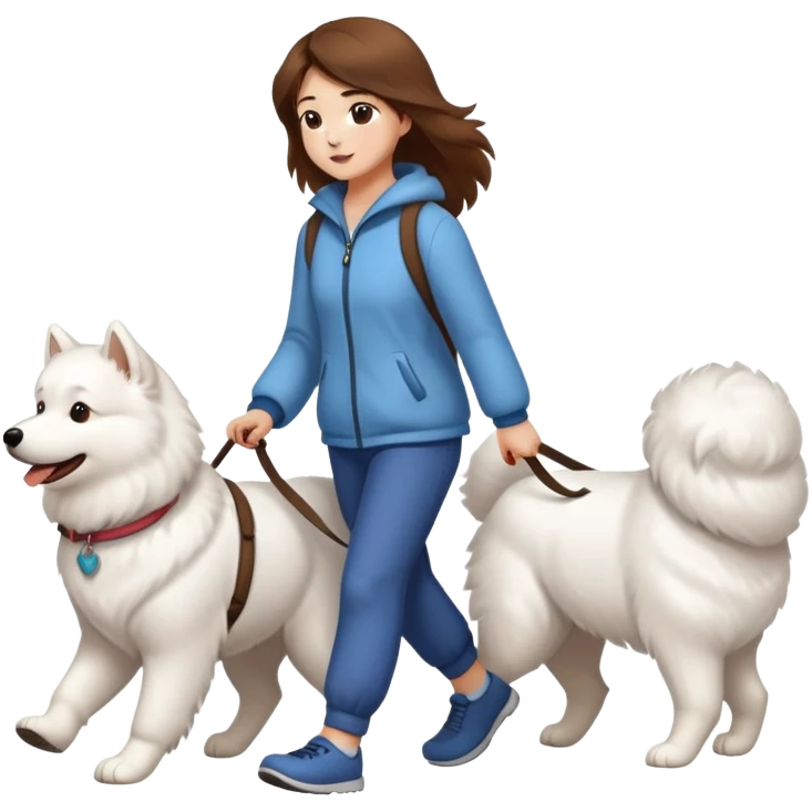 Brown long hair girl walking Samoyed emoji