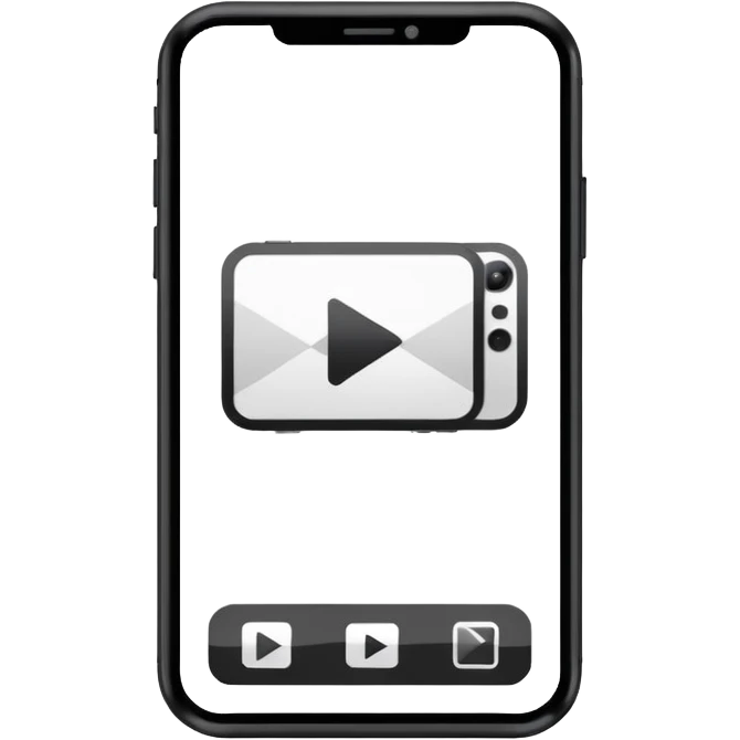 Minimalistic flat vector icon, iOS style, thin black contour on white background. Smartphone with play button and short video frames around it. Clean, no text, no shadows emoji