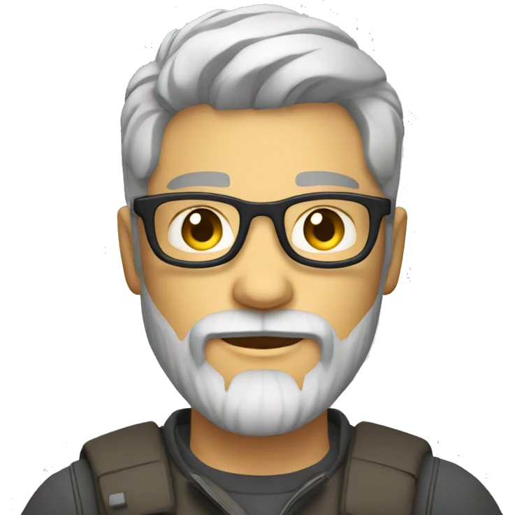 cool designer for the sun with gray short hair and beard, white skin emoji