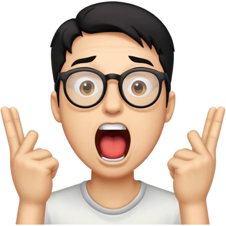 a guy with dark black hair and glasses having his mouth dramatically wide open emoji