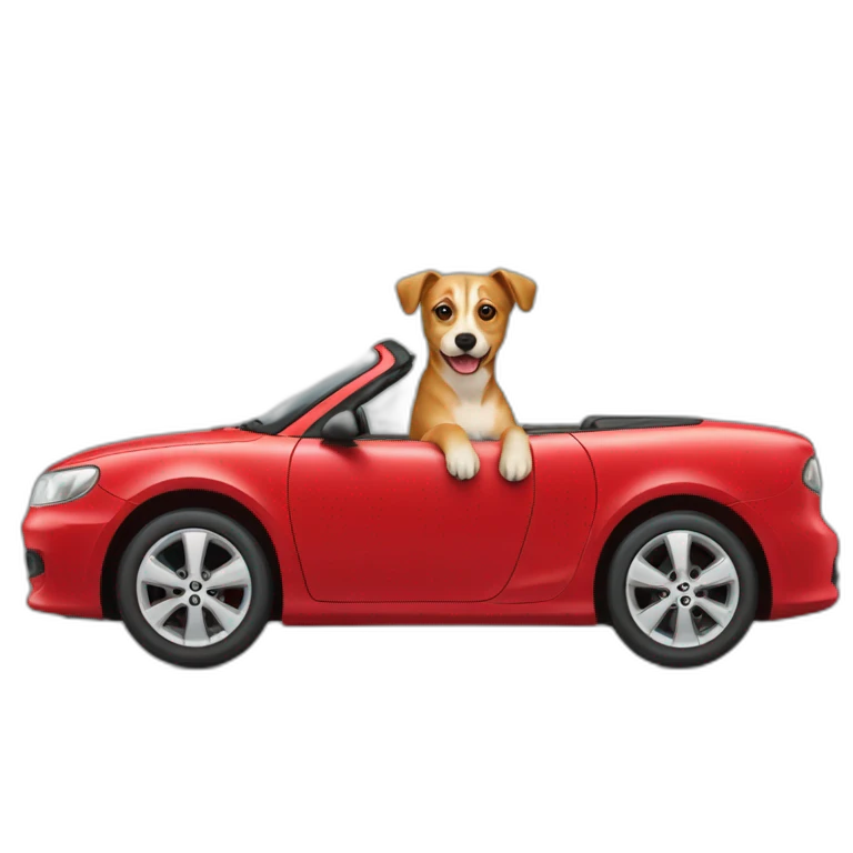 Chien sur un chat dans une voiture rouge emoji