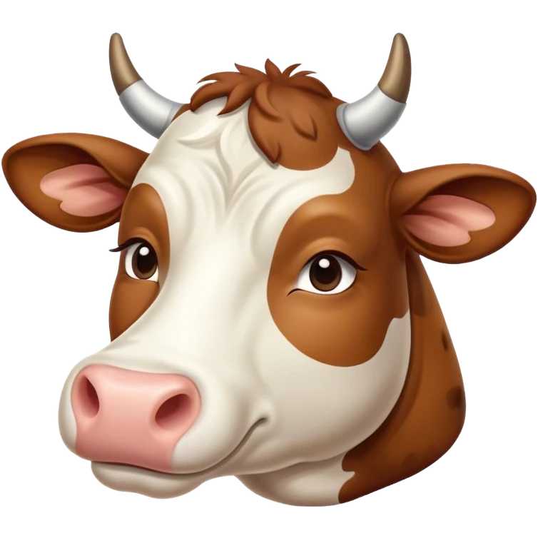 Meme-Worthy Cute Sleeping Brown and White Cow Portrait Emoji, Head resting peacefully with a contented smile, showcasing a robust build and a luxuriously soft patterned hide of brown and white, eyes shut in a serene, restful nap, Simplified yet hilariously adorable features, highly detailed, glowing with a soft, drowsy light, high shine, relaxed and utterly lovable, stylized with an air of playful laziness, bright and heartwarming, soft glowing outline, capturing the essence of a comically sleepy cow, so meme-worthy it feels like it could instantly become the next viral sensation of adorable slumber! emoji