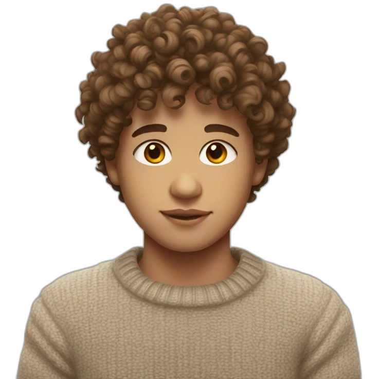 Boy with curls from Venezuela Fair skin ton, semi-light brown curly hair. Wearing a sweater with fringes of 3 aesthetically pleasing. colors. "White skin" emoji