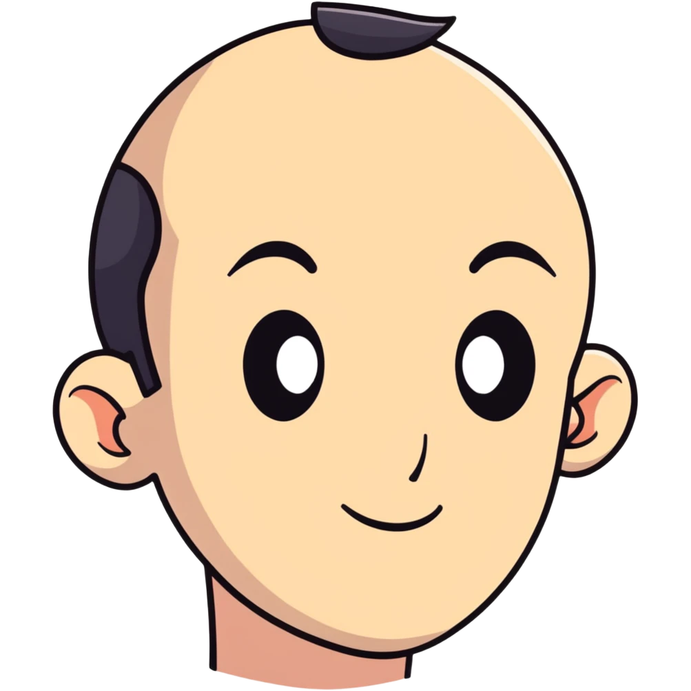 Man with an exaggerated huge forehead, funny character, male face emoji