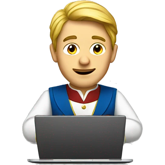 european men in costume and with laptop emoji