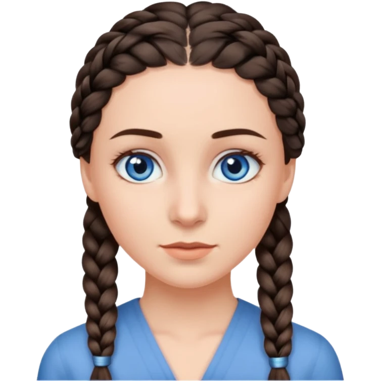 женщина с одной темно-коричневой косой сзади серо-голубыми глазами и светлой кожей emoji