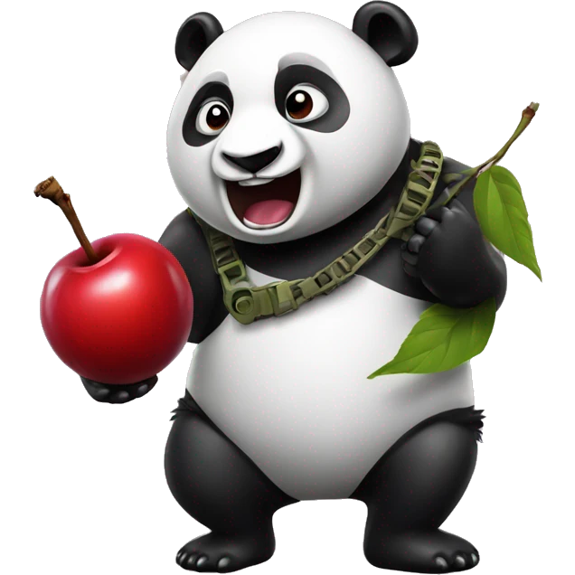 Panda with grenade in one hand and giant cherry in other hand  emoji