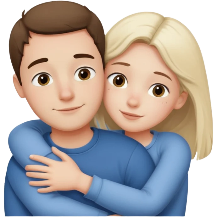Un homme fait un câlin à sa sœur. Au dessus d’eux il y a le texte ´Gros câlin’ emoji