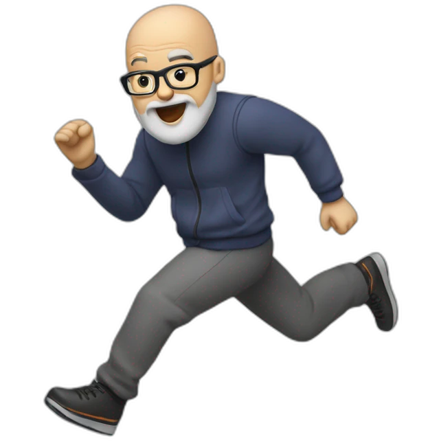 bald guy with glasses and a grey beard doing a jump emoji