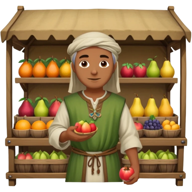 merchant in medieval time with fruit stand emoji