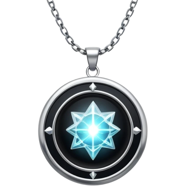 magical onyx pendant glowing with silver light, surrounded by tiny cosmic sparks, chain suspended invisibly emoji