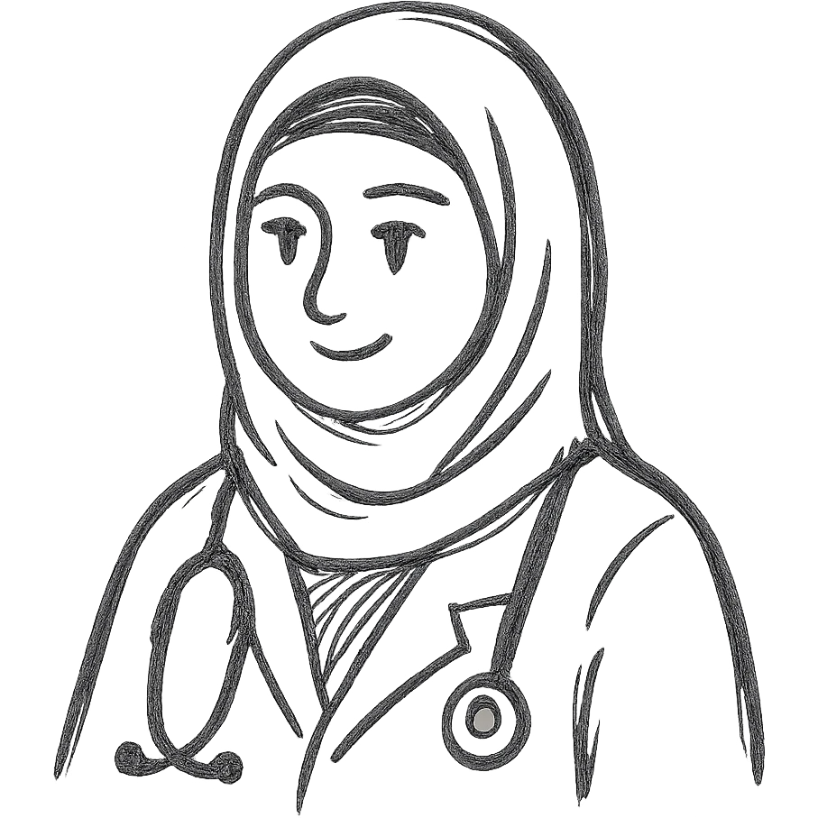 Make the hijabi a doctor with hand-drawn style and soft lines, conveying warmth and approachability. emoji