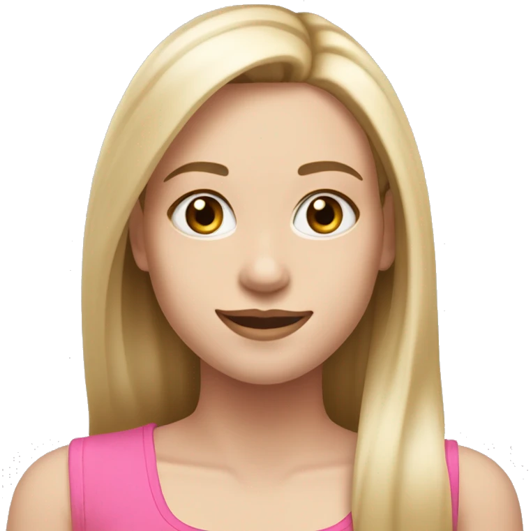Girl with pink tank top and pale skin straight dirty blonde hair with light blonde highlights with makeup smiling and long hair emoji