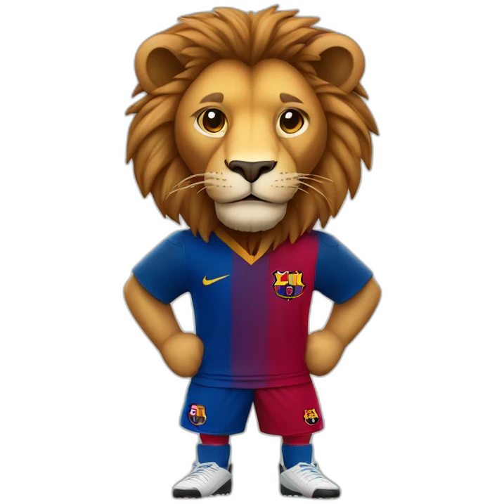 lion dressed in barcelona soccer gear emoji