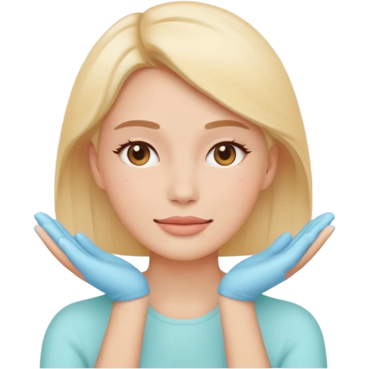 Minimal emoji-style icon of a woman’s face with clear glowing skin, hands gently touching the jawline, skincare concept, soft pastel colors, clean flat design, rounded shapes, no background, modern wellness emoji, iOS-style, high clarity emoji