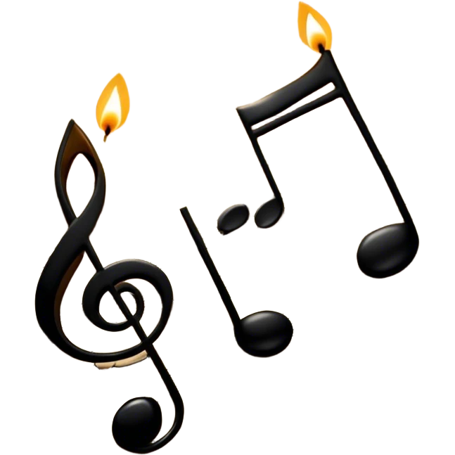Cinematic Realistic Music Notes, crisp black ink on vintage sheet music, slightly curled edges, soft candlelight casting subtle shadows, glowing with an artistic and nostalgic charm. emoji