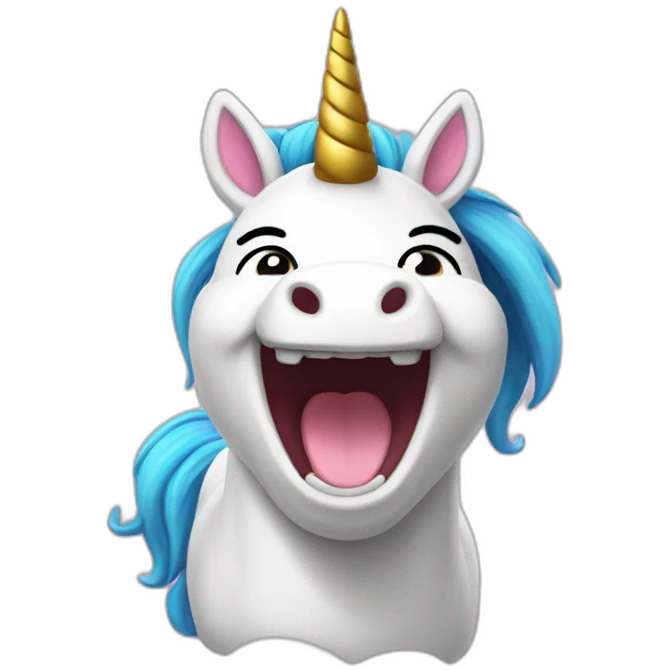 A unicorn that bursts out laughing emoji