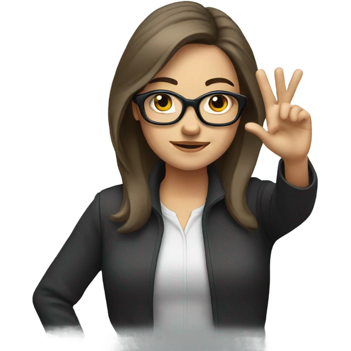 white brunette female, wearing glasses, making a salute gesture emoji