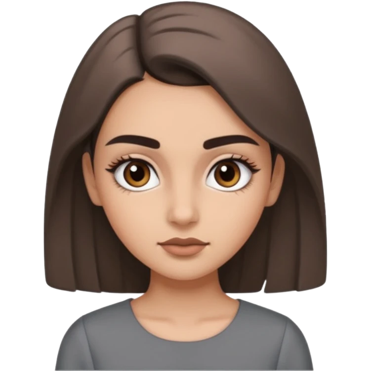 Hidjab girl that is wearing gray dress, and her brow is thick so her eyelash is tall emoji