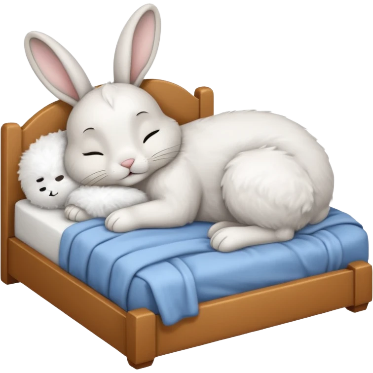 cartoon rabbit sleeping soundly in a big bed by itself with its eyes closed emoji
