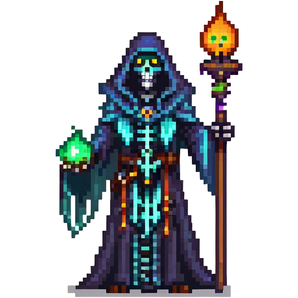 dark skeleton lich mage casting forbidden magic with glowing eyes emoji