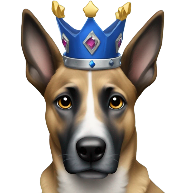 A malinois dark blue merle color with a crown on his head emoji