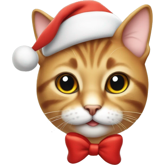 Cat with a Santa hat on its head and a cute red bow  emoji