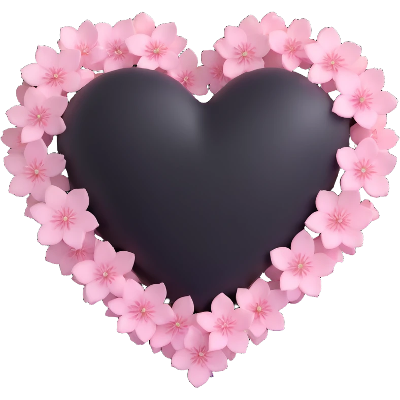 goth sakura heart, black heart with soft pink sakura petals, gentle glow, dreamy and delicate emoji