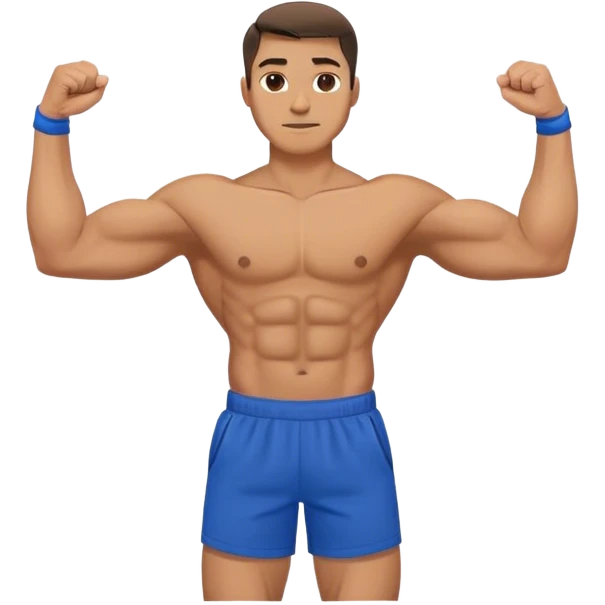 man with blue shorts doing side-lateral raise (T pose) emoji