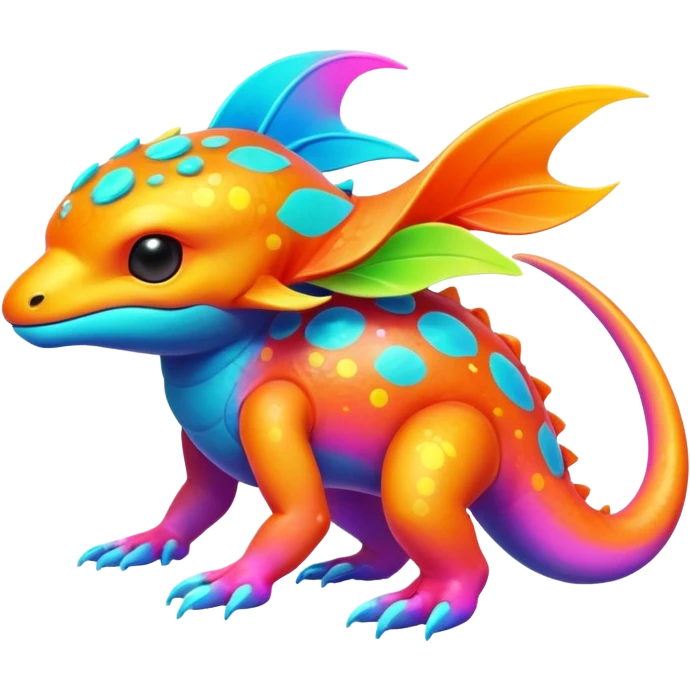 Exotic futuristic lush warm-colored neon tropical Fakémon-Fionbri-creature with cool-colored splash markings  emoji