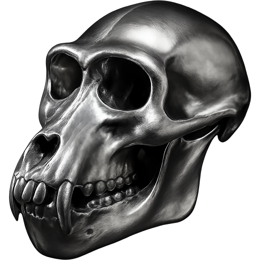 chrome style baboon skull, hyperrealistic shine, on white background emoji