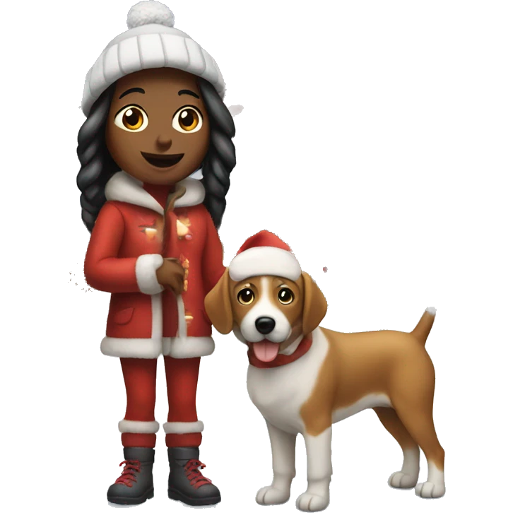 Girl with her dog in a Christmas village  emoji