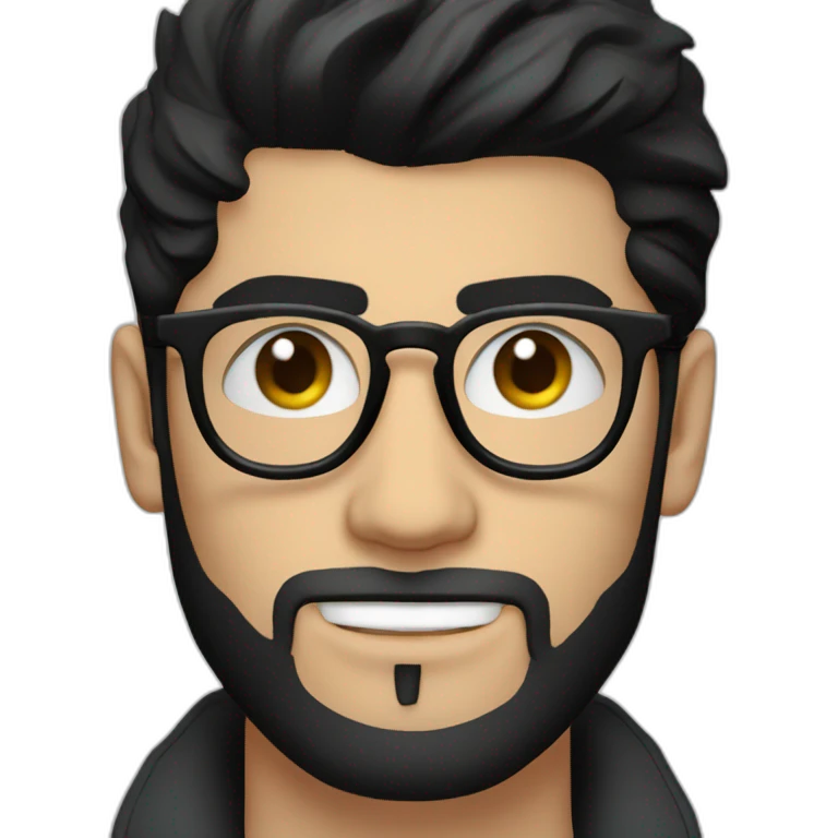 zayn malik with black hair and beard and spectacles and macbook emoji