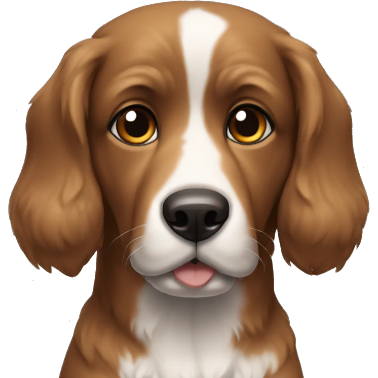 dog, body black, black head, paw white and chest white, big brown eyes emoji