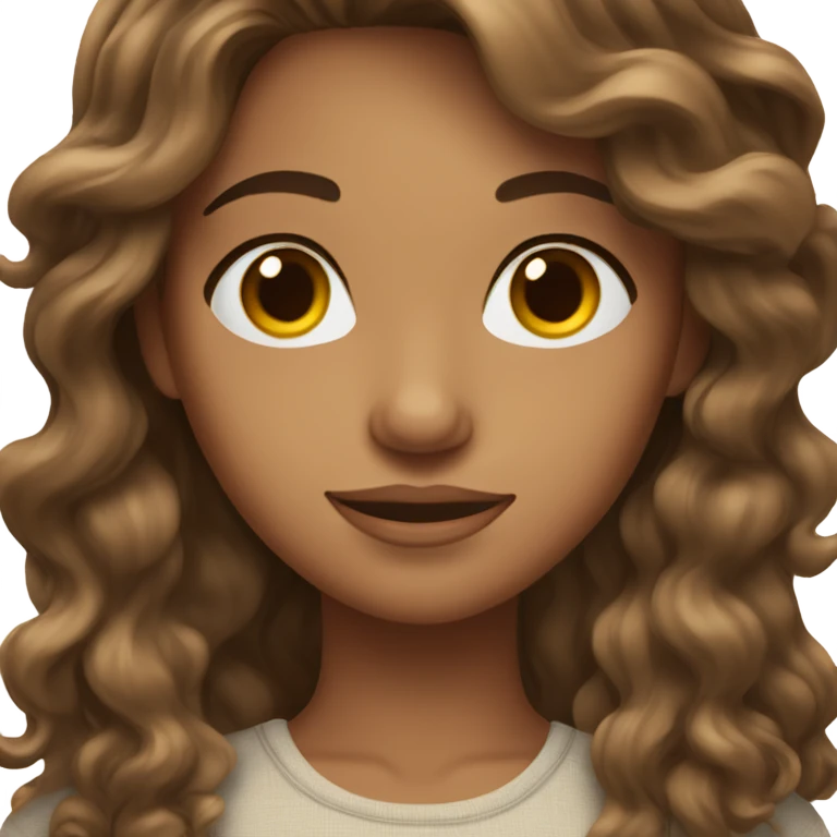 brown wavy haired woman with light but tanned skin and brown eyes  emoji