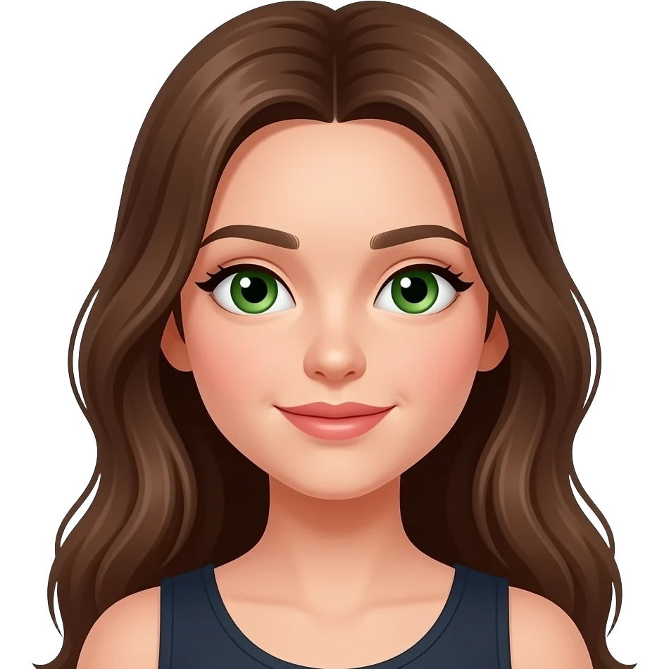девушку с коричневыми длинными  волосами и зелеными глазами emoji