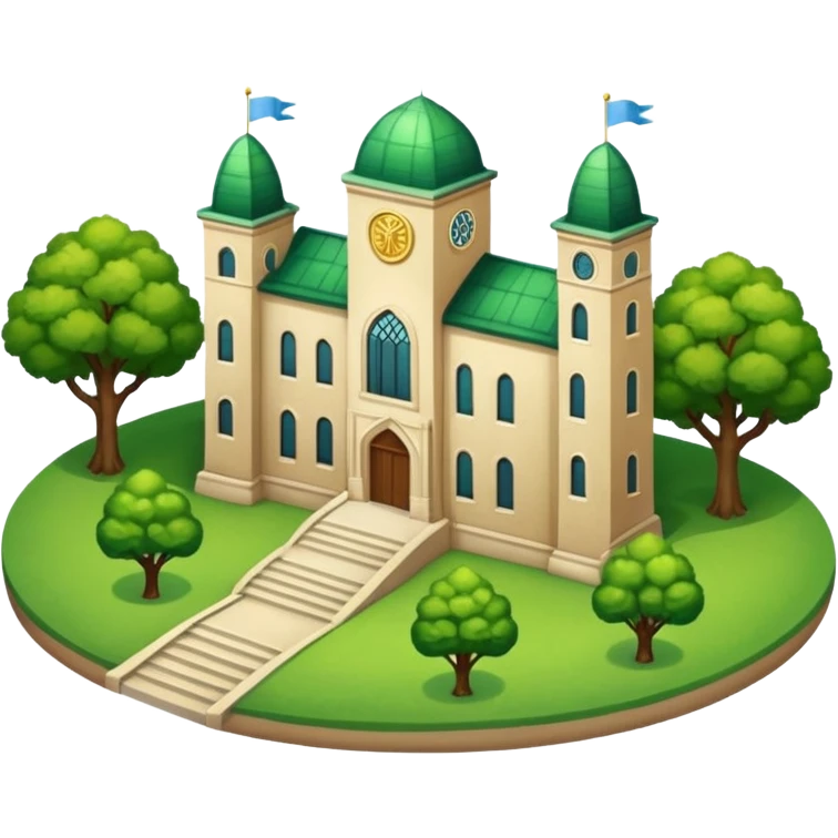 paisaje verde con una universidad emoji