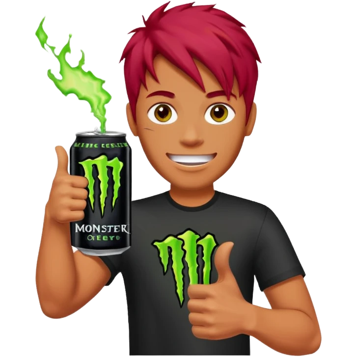 Monster energy man holding a can and a thumbs up with red hair emoji
